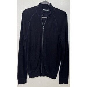 Vince Full Zip Cardigan Sweater Men’s Navy Blue Waffle Knit  100% Cotton Size M